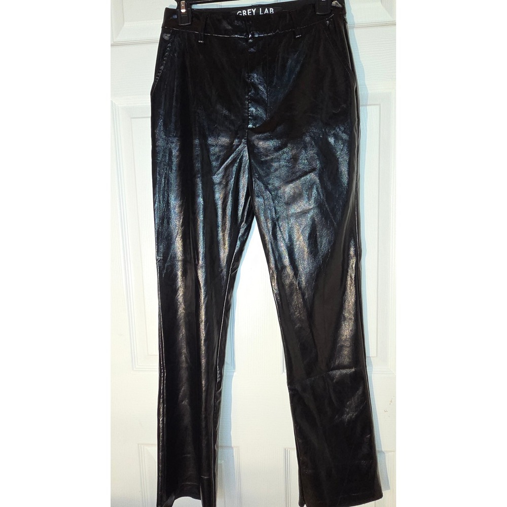 Grey Lab Black Faux Leather Patent Straight Leg Pants Small High Shine Edgy